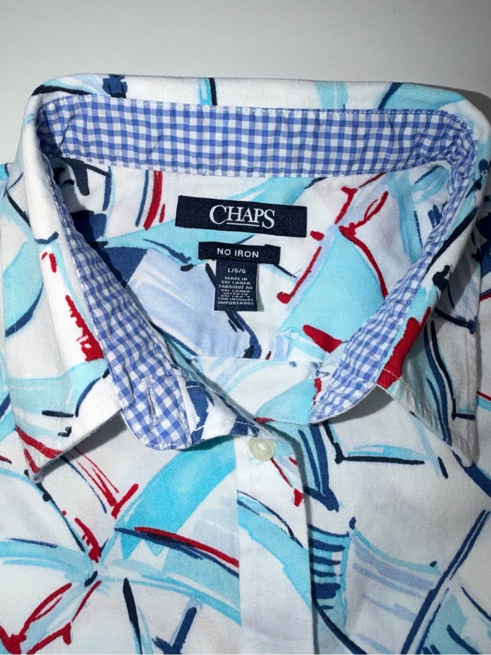 CHAPS No Iron Shirt Button Front Coastal Cruise Top 3/4 Sleeve USA Women’s L - Picture 6 of 12